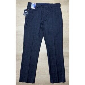 NWT Roundtree & Yorke Travel Smart Pants Ultimate Comfort Blue Microcheck 34x29